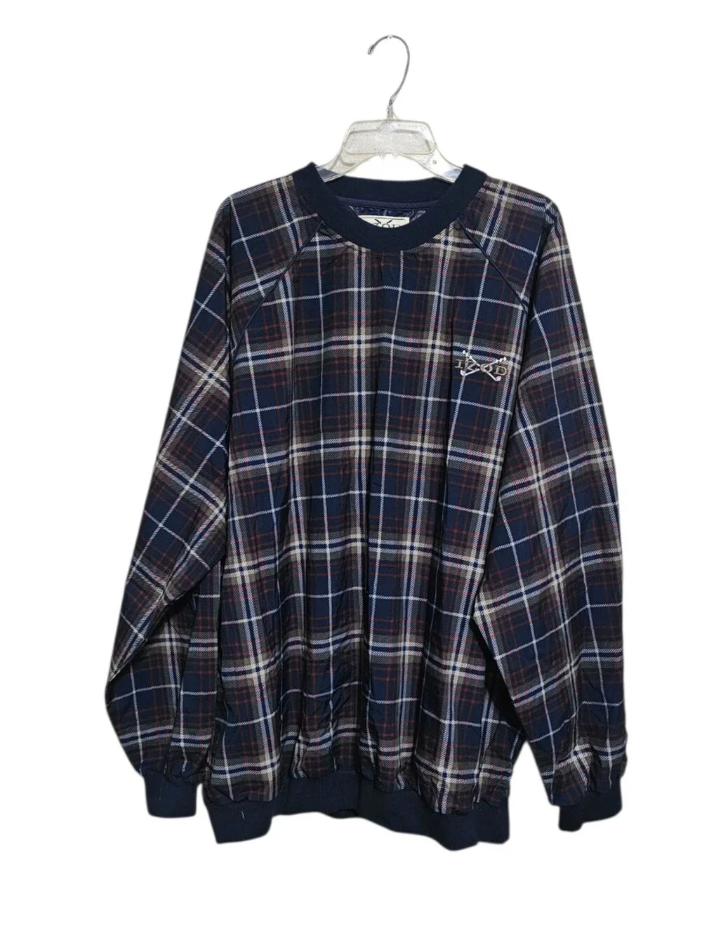 VTG IZOD Men's XL Plaid Nylon Golf Windbreaker Pullover Jacket w/Pockets ROC